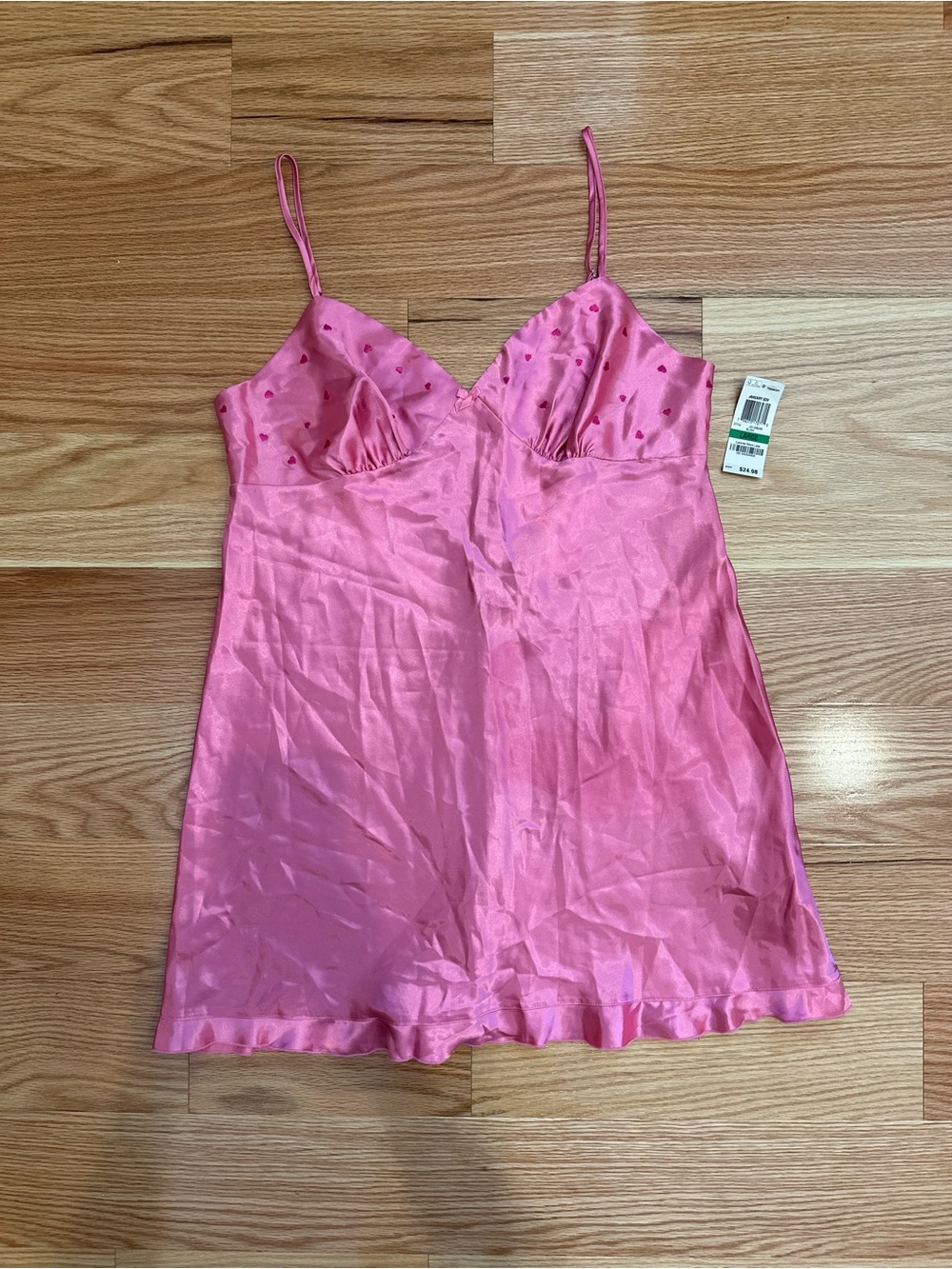 Macys Morgan Taylor Pink Girly Satin Slip Chemise Sleep Nightgown Size Large NWT